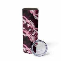 Puakenikeni Maile Lei Skinny Tumbler Frangipani Pink Tropical Leaves LT01 - Polynesian Pride