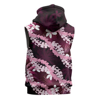 Puakenikeni Maile Lei Sleeveless Hoodie Frangipani Pink Tropical Leaves