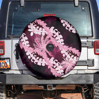 Puakenikeni Maile Lei Spare Tire Cover Frangipani Pink Tropical Leaves