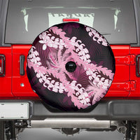 Puakenikeni Maile Lei Spare Tire Cover Frangipani Pink Tropical Leaves