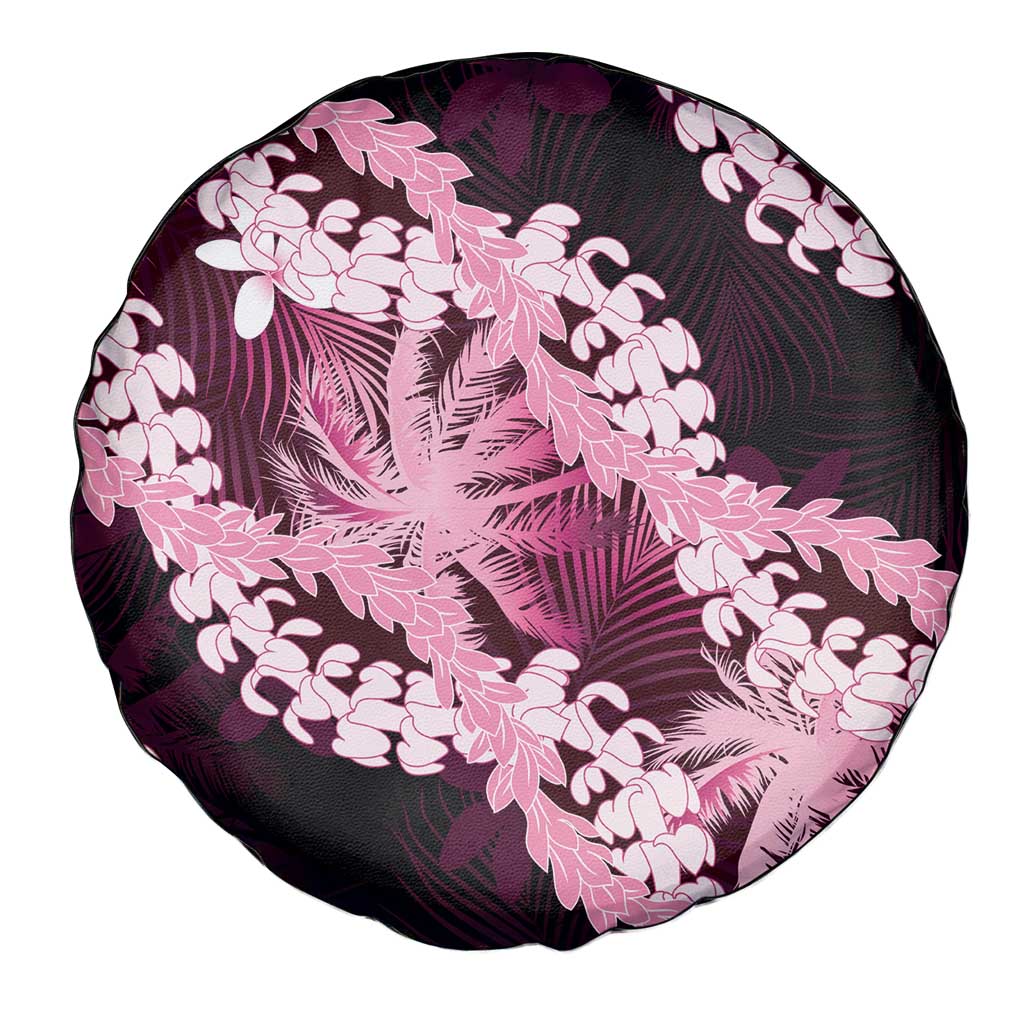 Puakenikeni Maile Lei Spare Tire Cover Frangipani Pink Tropical Leaves