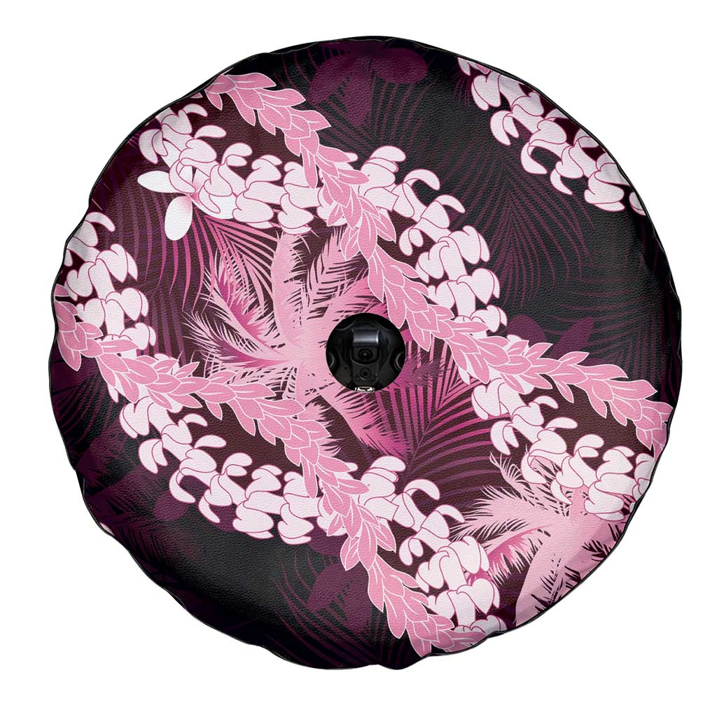 Puakenikeni Maile Lei Spare Tire Cover Frangipani Pink Tropical Leaves
