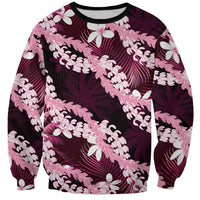 Puakenikeni Maile Lei Sweatshirt Frangipani Pink Tropical Leaves