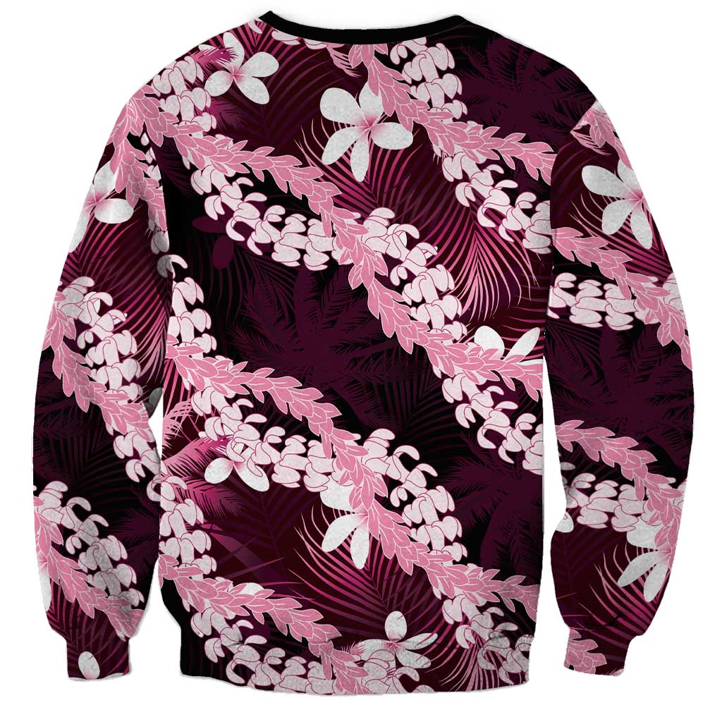 Puakenikeni Maile Lei Sweatshirt Frangipani Pink Tropical Leaves