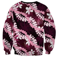 Puakenikeni Maile Lei Sweatshirt Frangipani Pink Tropical Leaves