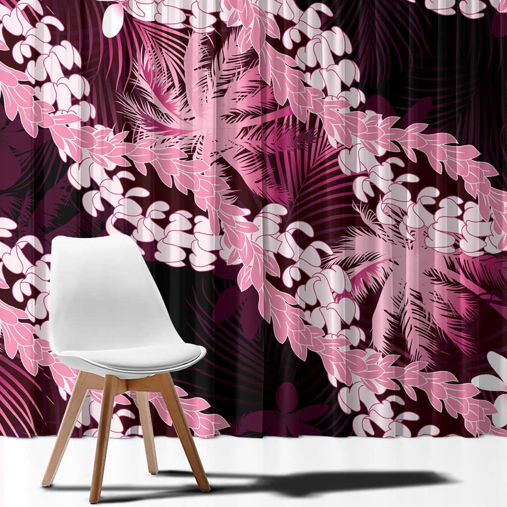 Puakenikeni Maile Lei Window Curtain Frangipani Pink Tropical Leaves
