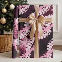 Puakenikeni Maile Lei Wrapping Paper Frangipani Pink Tropical Leaves
