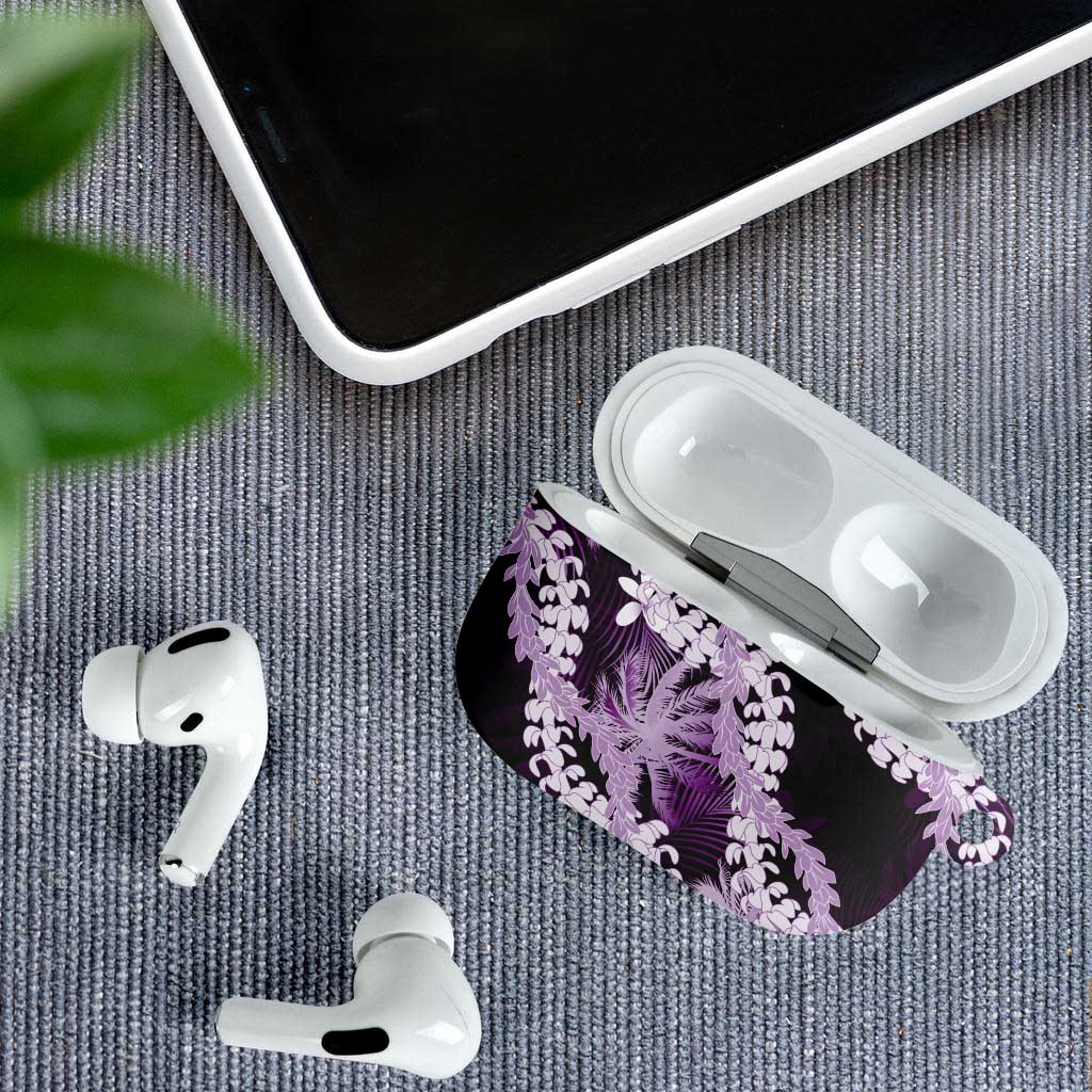 Puakenikeni Maile Lei AirPods Case Frangipani Purple Tropical Leaves
