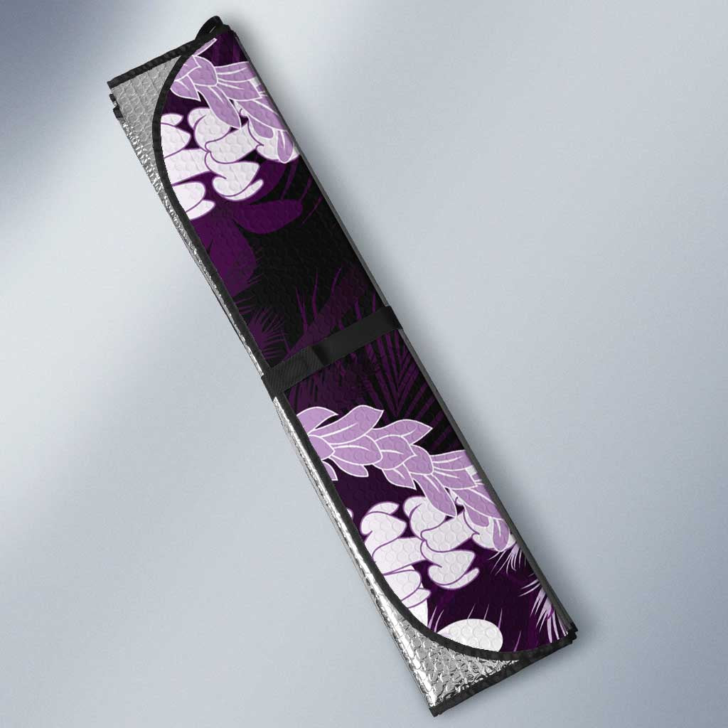 Puakenikeni Maile Lei Auto Sun Shade Frangipani Purple Tropical Leaves