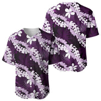 Puakenikeni Maile Lei Baseball Jersey Frangipani Purple Tropical Leaves