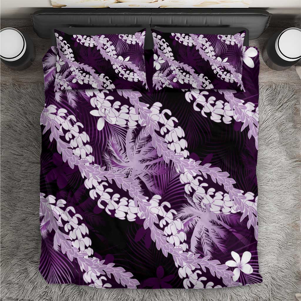 Puakenikeni Maile Lei Bedding Set Frangipani Purple Tropical Leaves