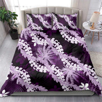 Puakenikeni Maile Lei Bedding Set Frangipani Purple Tropical Leaves