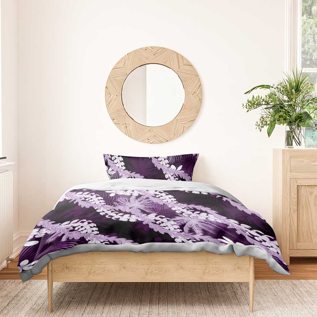 Puakenikeni Maile Lei Bedding Set Frangipani Purple Tropical Leaves