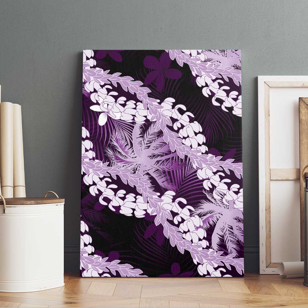 Puakenikeni Maile Lei Canvas Wall Art Frangipani Purple Tropical Leaves
