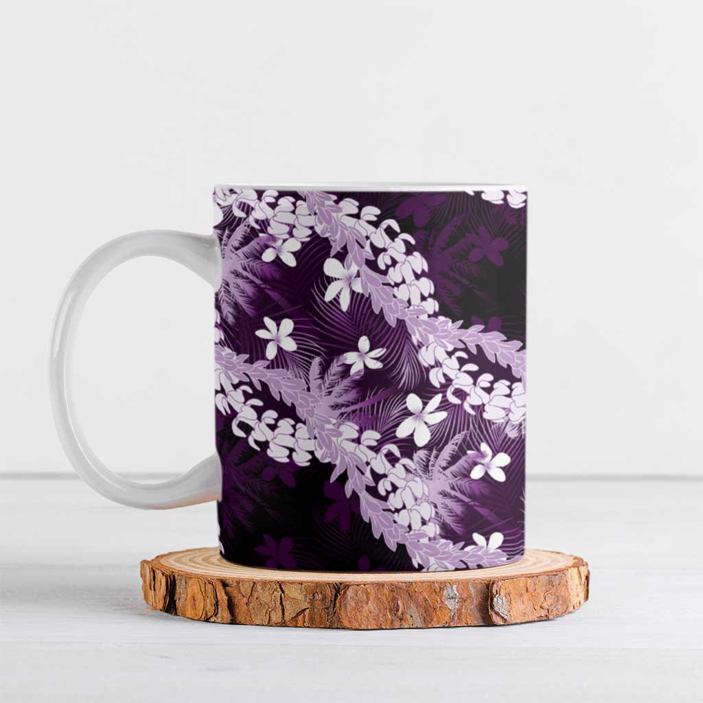 Puakenikeni Maile Lei Ceramic Mug Frangipani Purple Tropical Leaves