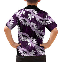 Puakenikeni Maile Lei Family Matching Off Shoulder Short Dress and Hawaiian Shirt Frangipani Purple Tropical Leaves LT01 - Polynesian Pride