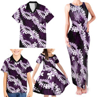 Puakenikeni Maile Lei Family Matching Tank Maxi Dress and Hawaiian Shirt Frangipani Purple Tropical Leaves LT01 - Polynesian Pride