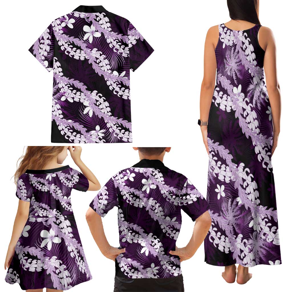 Puakenikeni Maile Lei Family Matching Tank Maxi Dress and Hawaiian Shirt Frangipani Purple Tropical Leaves LT01 - Polynesian Pride