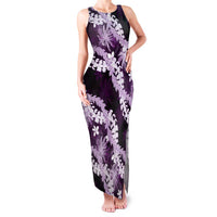 Puakenikeni Maile Lei Family Matching Tank Maxi Dress and Hawaiian Shirt Frangipani Purple Tropical Leaves LT01 Mom's Dress Purple - Polynesian Pride