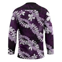 Puakenikeni Maile Lei Hockey Jersey Frangipani Purple Tropical Leaves