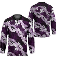 Puakenikeni Maile Lei Hockey Jersey Frangipani Purple Tropical Leaves