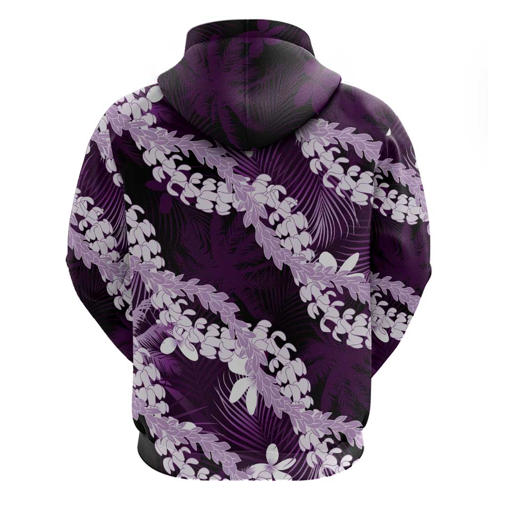 Puakenikeni Maile Lei Hoodie Frangipani Purple Tropical Leaves