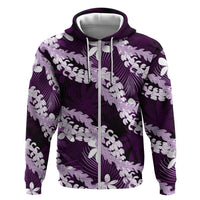 Puakenikeni Maile Lei Hoodie Frangipani Purple Tropical Leaves