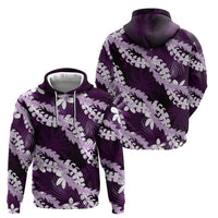 Puakenikeni Maile Lei Hoodie Frangipani Purple Tropical Leaves