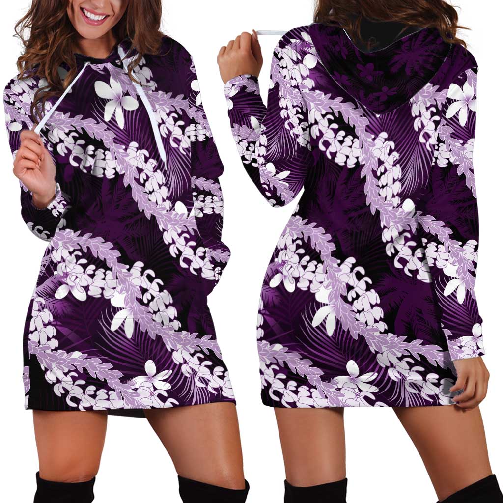 Puakenikeni Maile Lei Hoodie Dress Frangipani Purple Tropical Leaves LT01 - Polynesian Pride