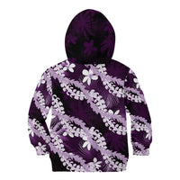 Puakenikeni Maile Lei Kid Hoodie Frangipani Purple Tropical Leaves