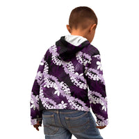 Puakenikeni Maile Lei Kid Hoodie Frangipani Purple Tropical Leaves