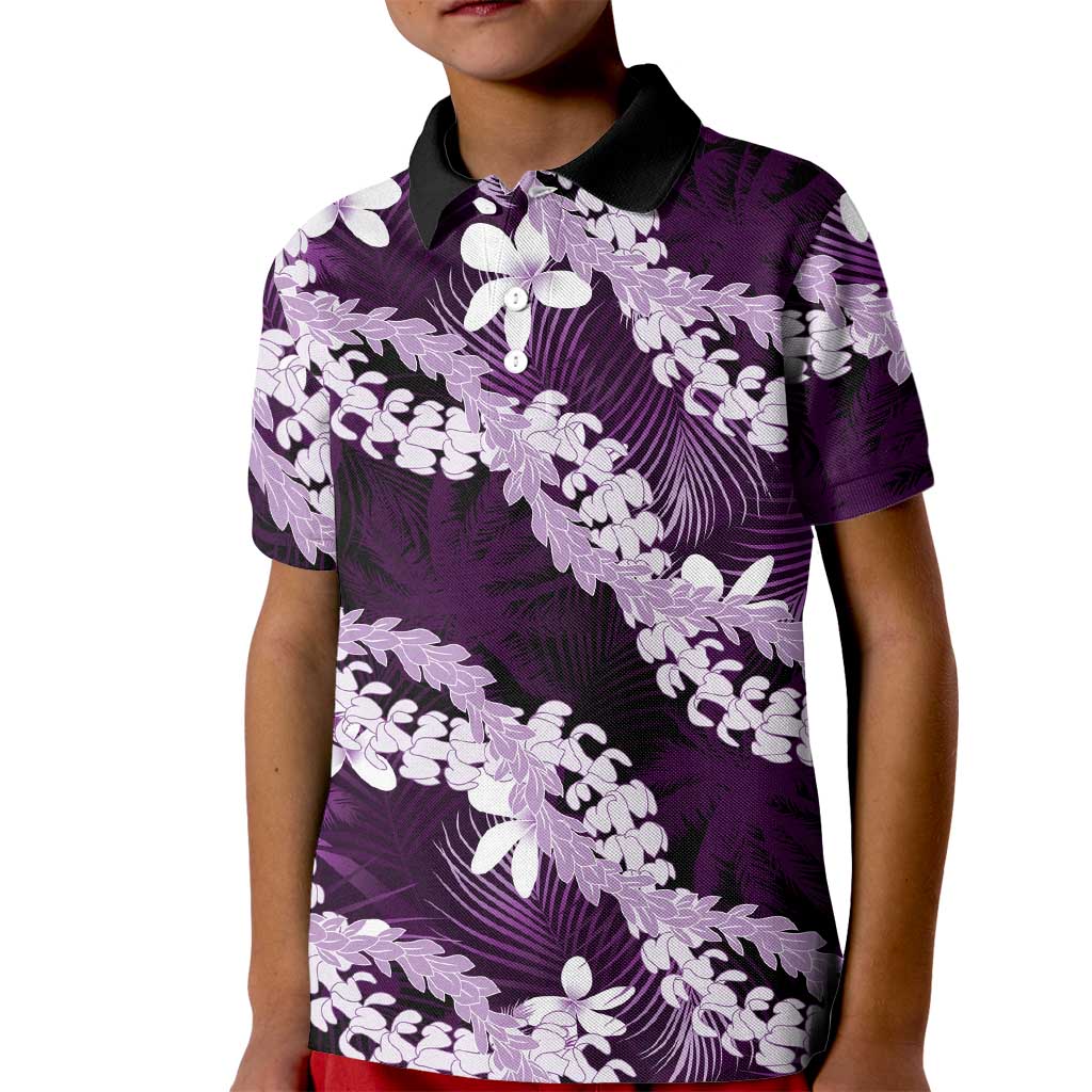 Puakenikeni Maile Lei Kid Polo Shirt Frangipani Purple Tropical Leaves LT01 Kid Purple - Polynesian Pride