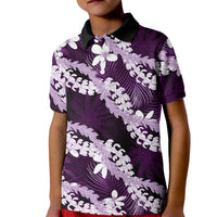 Puakenikeni Maile Lei Kid Polo Shirt Frangipani Purple Tropical Leaves LT01 Kid Purple - Polynesian Pride