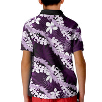 Puakenikeni Maile Lei Kid Polo Shirt Frangipani Purple Tropical Leaves LT01 - Polynesian Pride