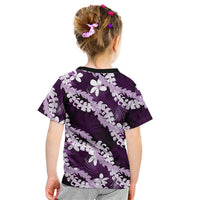 Puakenikeni Maile Lei Kid T Shirt Frangipani Purple Tropical Leaves