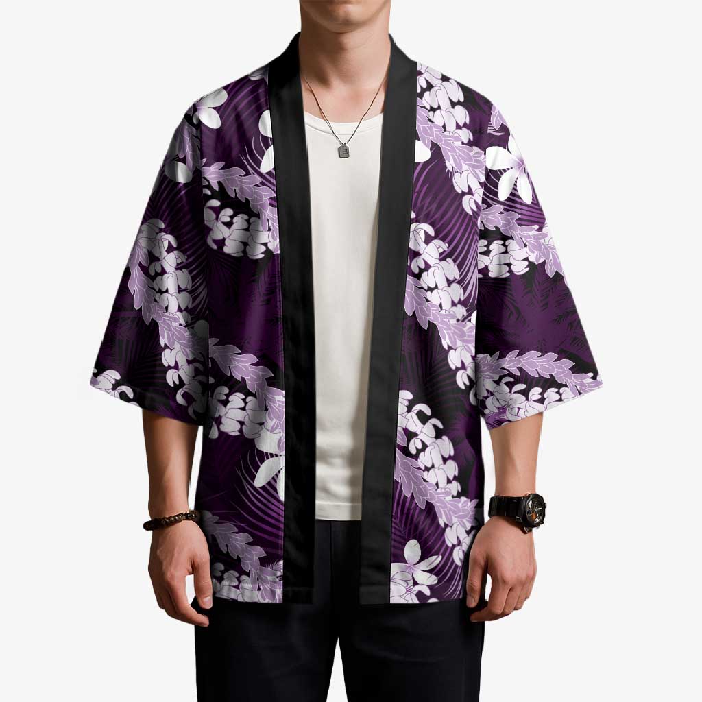 Puakenikeni Maile Lei Kimono Frangipani Purple Tropical Leaves
