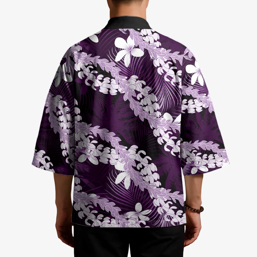 Puakenikeni Maile Lei Kimono Frangipani Purple Tropical Leaves