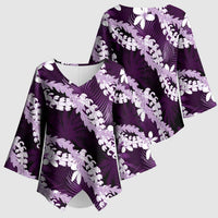 Puakenikeni Maile Lei Kimono Sleeve Blouse Frangipani Purple Tropical Leaves