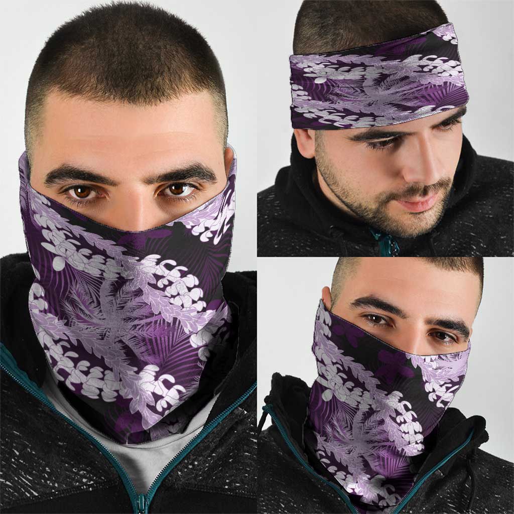 Puakenikeni Maile Lei Neck Gaiter Frangipani Purple Tropical Leaves