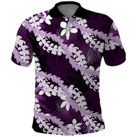 Puakenikeni Maile Lei Polo Shirt Frangipani Purple Tropical Leaves