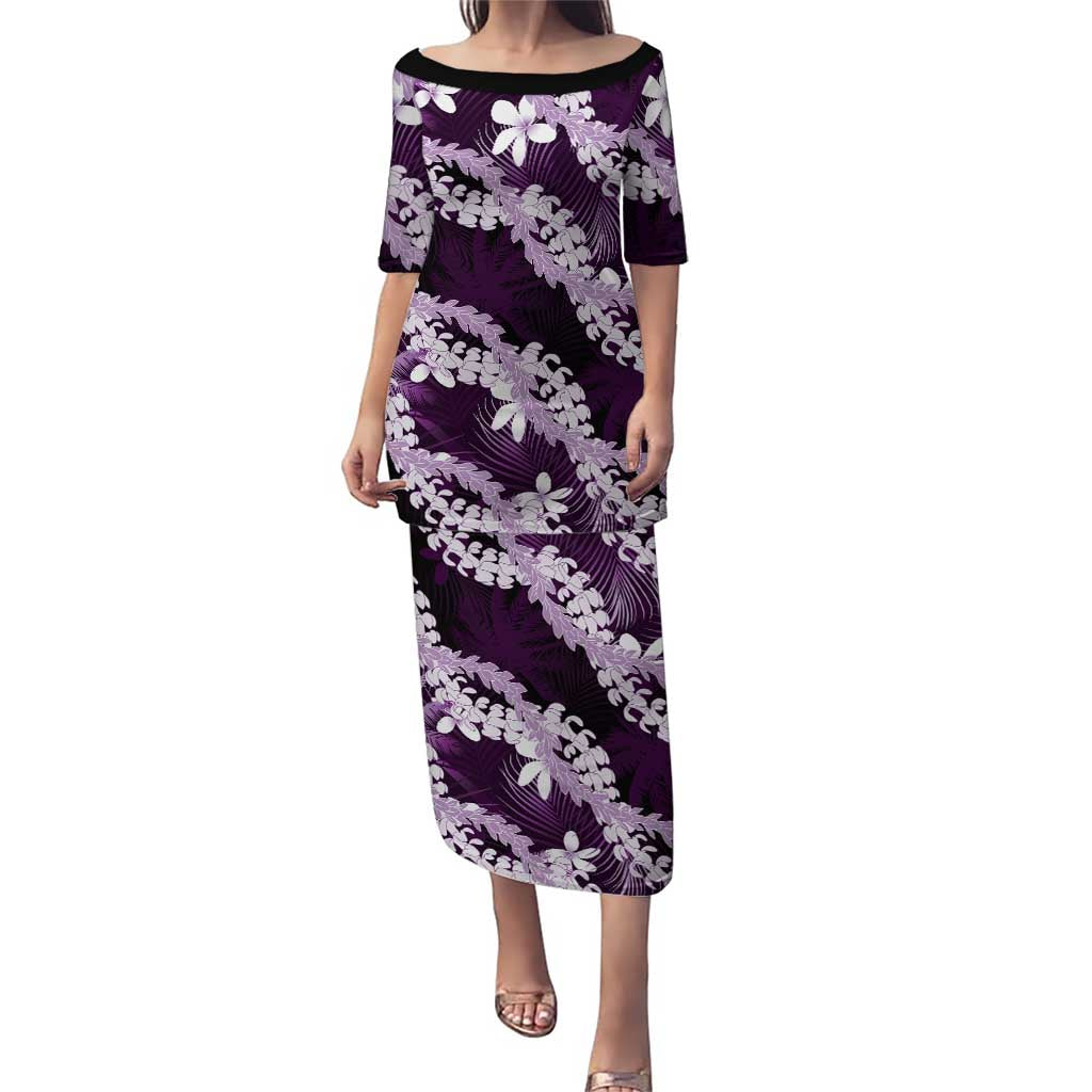 Puakenikeni Maile Lei Puletasi Frangipani Purple Tropical Leaves LT01 Long Dress Purple - Polynesian Pride
