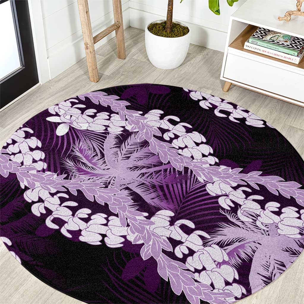 Puakenikeni Maile Lei Round Carpet Frangipani Purple Tropical Leaves