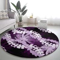 Puakenikeni Maile Lei Round Carpet Frangipani Purple Tropical Leaves