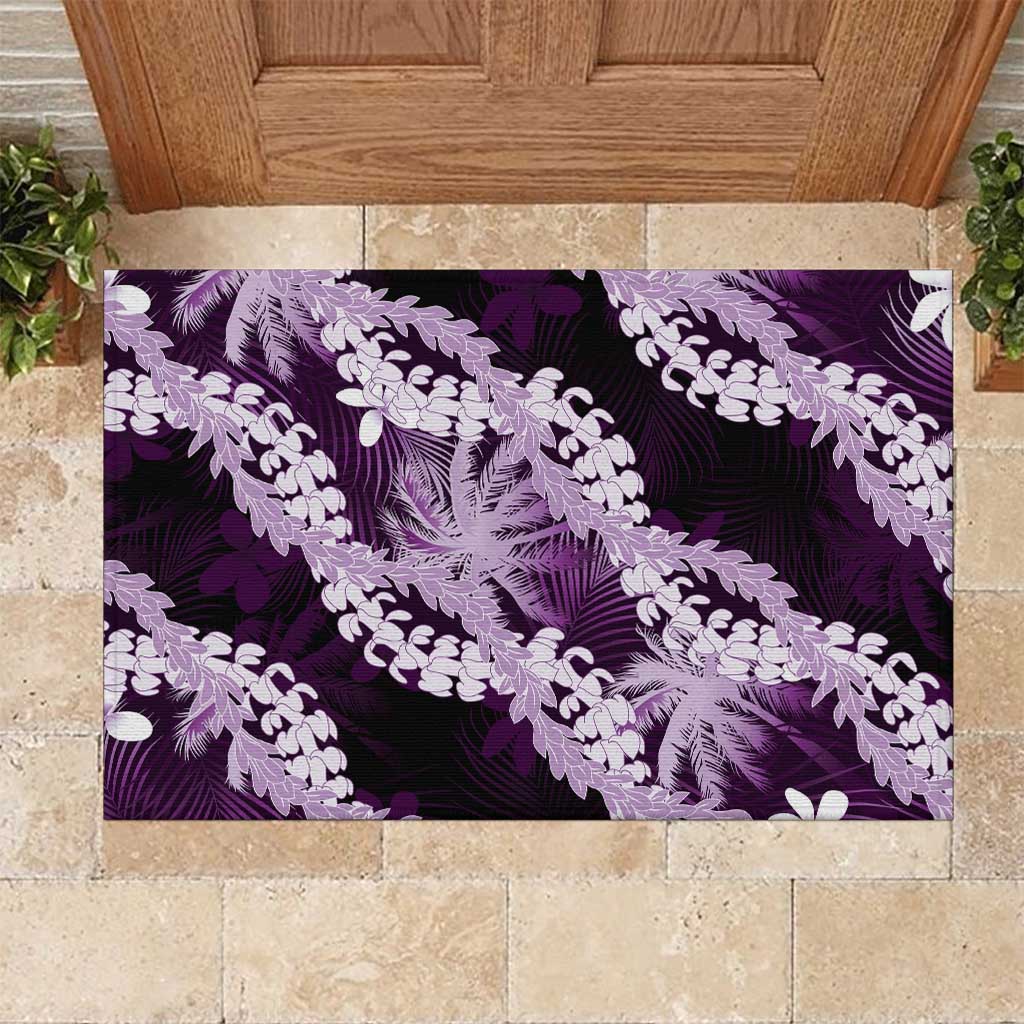Puakenikeni Maile Lei Rubber Doormat Frangipani Purple Tropical Leaves