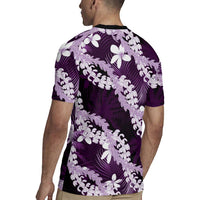 Puakenikeni Maile Lei Rugby Jersey Frangipani Purple Tropical Leaves