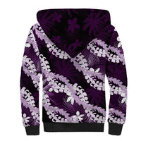 Puakenikeni Maile Lei Sherpa Hoodie Frangipani Purple Tropical Leaves