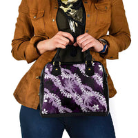 Puakenikeni Maile Lei Shoulder Handbag Frangipani Purple Tropical Leaves