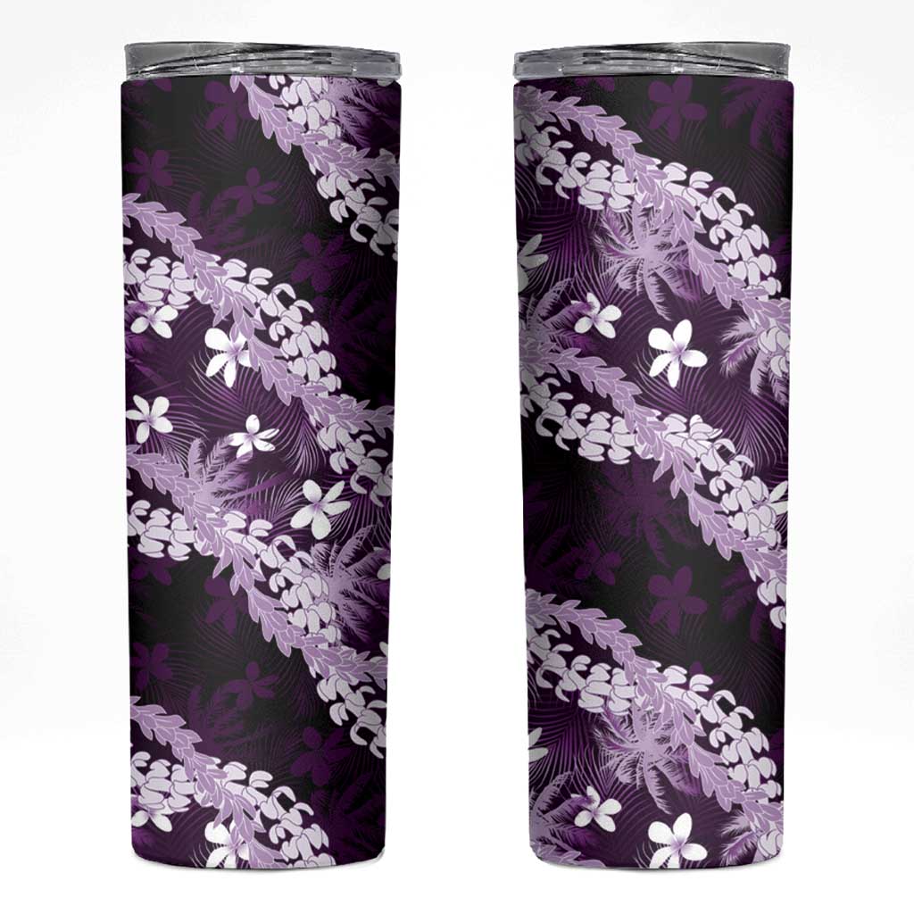 Puakenikeni Maile Lei Skinny Tumbler Frangipani Purple Tropical Leaves LT01 Purple - Polynesian Pride