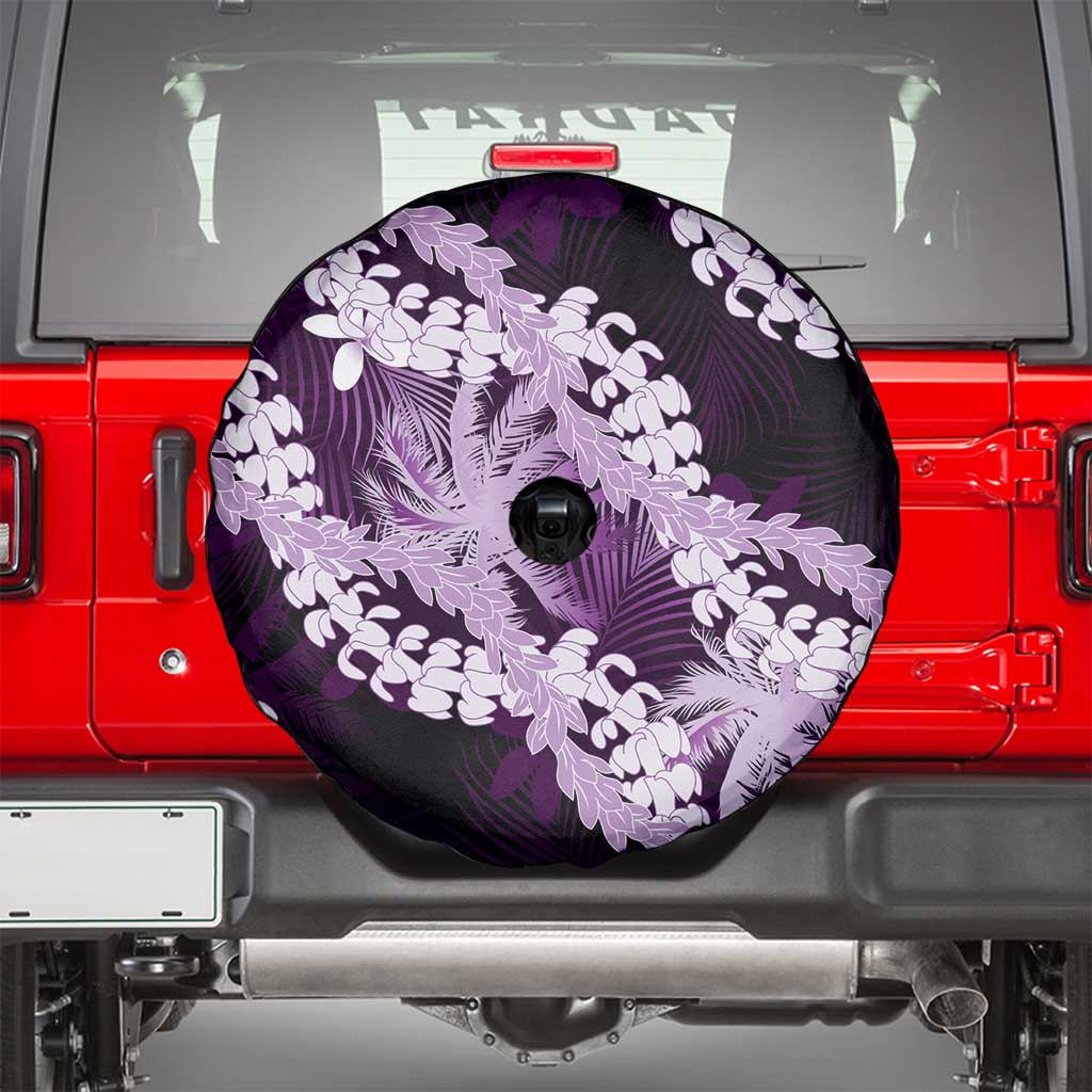 Puakenikeni Maile Lei Spare Tire Cover Frangipani Purple Tropical Leaves