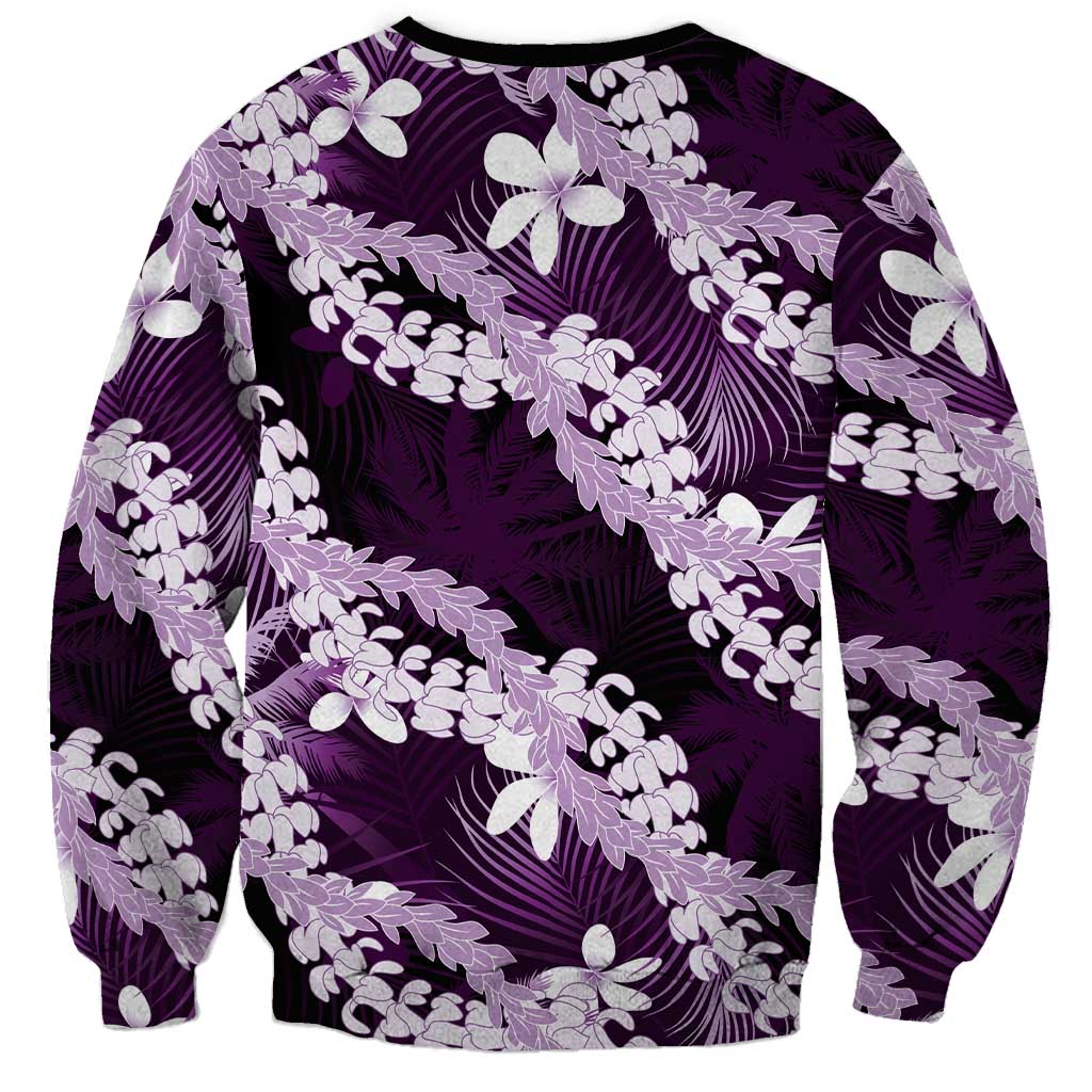 Puakenikeni Maile Lei Sweatshirt Frangipani Purple Tropical Leaves
